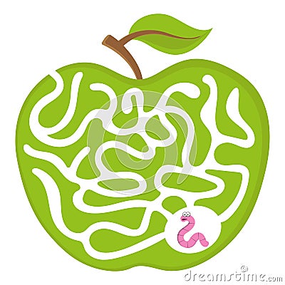 Cartoon maze game for kids Num.04 Worm with apple labyrinth vector puzzle illustration Vector Illustration