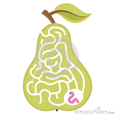 Cartoon maze game for kids Num.03 Worm with pear labyrinth vector puzzle illustration Vector Illustration