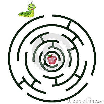 Cartoon maze for kids with cute caterpillar and apple Vector Illustration
