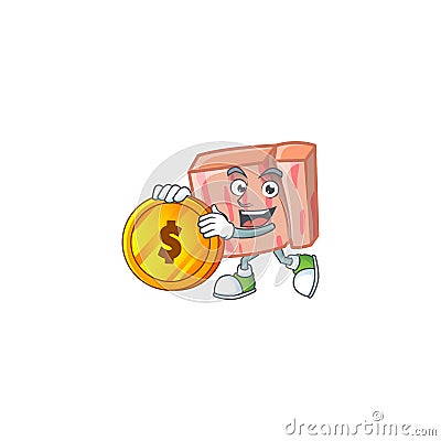 Cartoon meat in the character mascot bring coin Vector Illustration