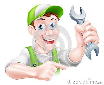 Cartoon Mechanic Pointing Vector Illustration