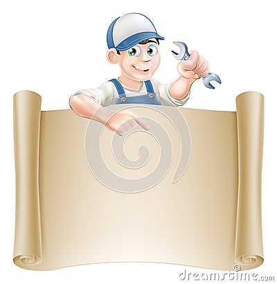 Cartoon mechanic and scroll Vector Illustration