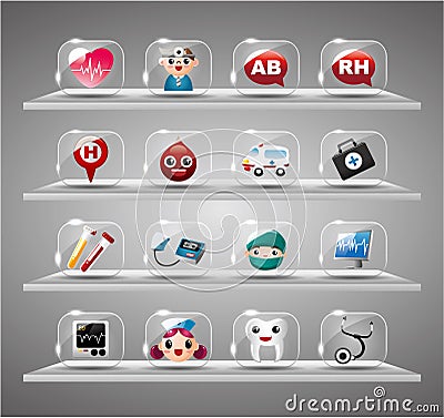 Cartoon Medical And Hearth,Transparent glass Butto Vector Illustration