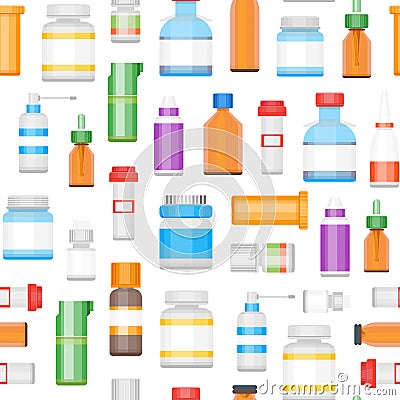 Cartoon Medicine Bottles for Drugs Background Pattern. Vector Vector Illustration