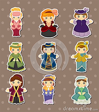 Cartoon Medieval beautiful girls stickers Vector Illustration