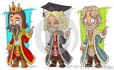 Cartoon medieval king judge character vector set Vector Illustration