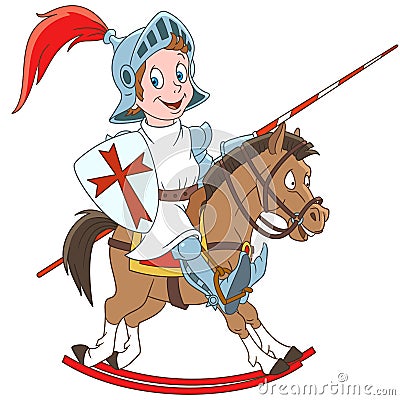 Cartoon medieval knight riding a horse Vector Illustration