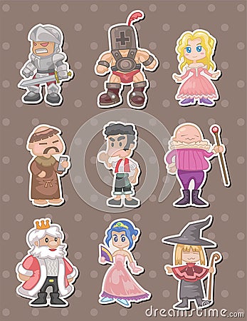 Cartoon medieval people stickers Vector Illustration