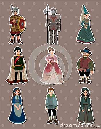 Cartoon Medieval people stickers Vector Illustration