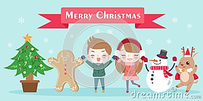 Cartoon with merry christmas Stock Photo