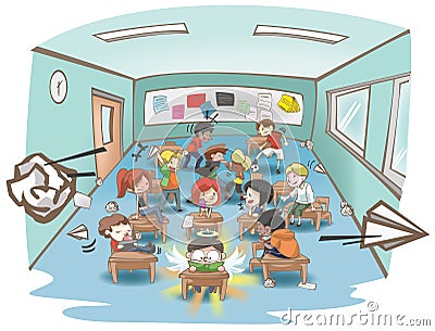 Cartoon messy school classroom full of naughty kid student Cartoon Illustration