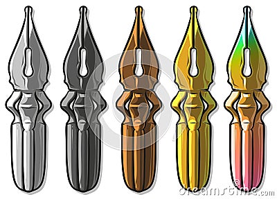 Cartoon metal color antique ink pen vector set Vector Illustration