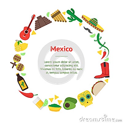 Cartoon Mexican Culture Banner Card Circle. Vector Vector Illustration