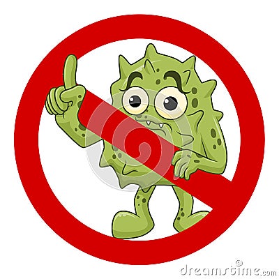 Cartoon microbe in stop sign Vector Illustration