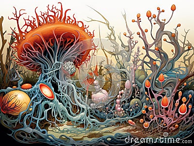 Cartoon microscopic biological world Stock Photo