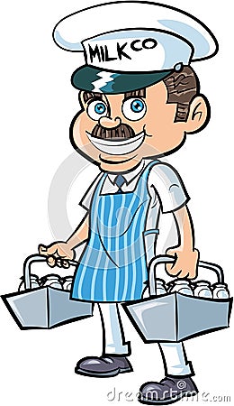 Cartoon Milkman delivering milk Stock Photo