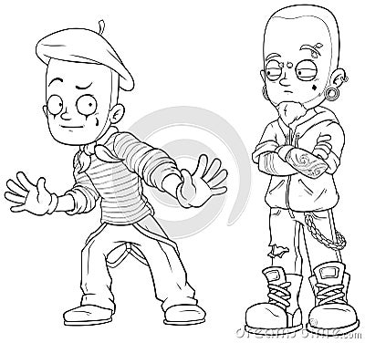 Cartoon mime punk with piercing character vector set Vector Illustration