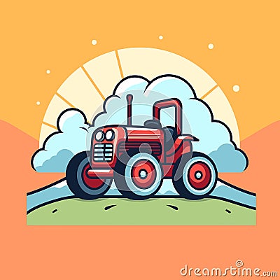 Cartoon mini tractor agricultural machinery vector illustration Vector Illustration