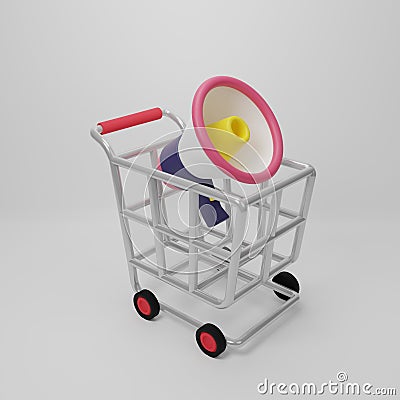 Cartoon minimal shop cart and megaphone, loudspeaker Cartoon Illustration