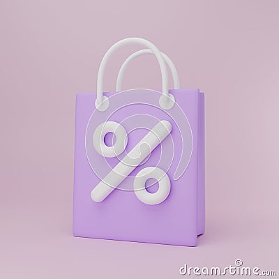 Cartoon minimal shopping bag with percent symbol, Online shopping Cartoon Illustration