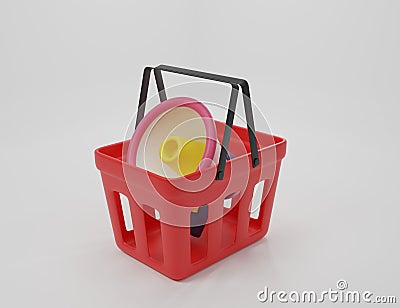 Cartoon minimal stainless steel shopping basket and a megaphone announcing. Cartoon Illustration