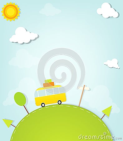Cartoon minivan on the hill Vector Illustration