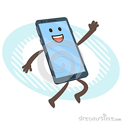 Cartoon Mobile Phone Character joyfully jumping Vector Illustration