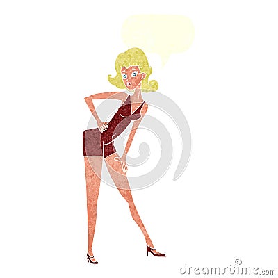 cartoon model woman posing with speech bubble Stock Photo