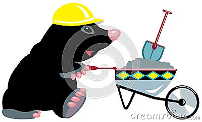 Cartoon mole builder with wheelbarrow Vector Illustration