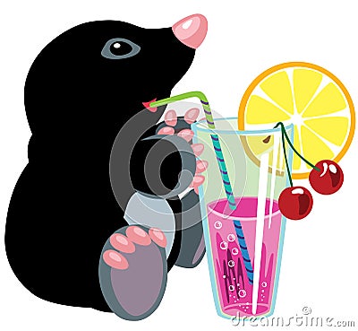 Cartoon mole drinking cocktail Vector Illustration