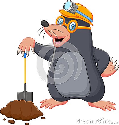 Cartoon mole holding shovel Vector Illustration