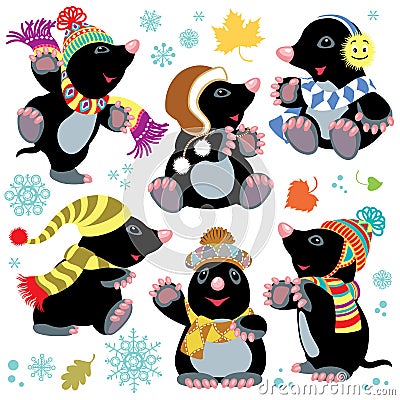 Cartoon mole at winter Vector Illustration