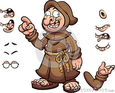 Cartoon monk with different expressions and poses Vector Illustration