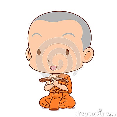 Cartoon monk preaching dharma sermon. Vector Illustration