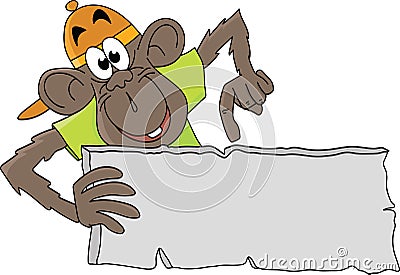 Cartoon monkey holding a blank banner in his hands vector Vector Illustration