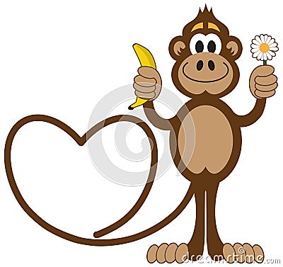 Cartoon Monkey in Love Vector Illustration