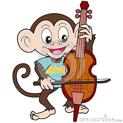 Cartoon Monkey Playing a Cello Vector Illustration