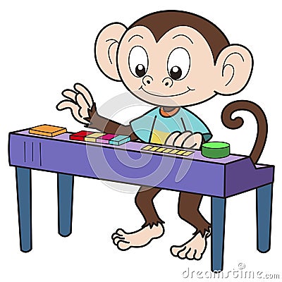 Cartoon Monkey Playing an Electronic Organ Vector Illustration