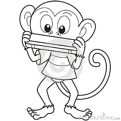 Cartoon Monkey Playing a Harmonica Vector Illustration