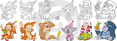 Cartoon monkey set Vector Illustration