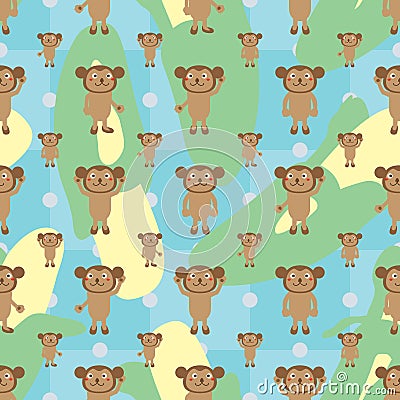 Cartoon monkey symmetry banana seamless pattern Vector Illustration