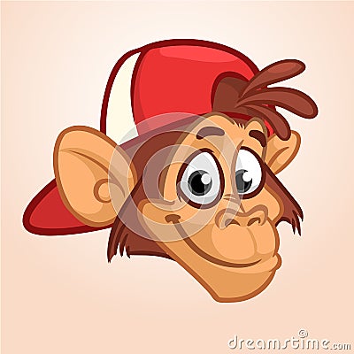 Cartoon monkey. Vector happy monkey head icon. Hip-hop character. Illustration isolated. Vector Illustration