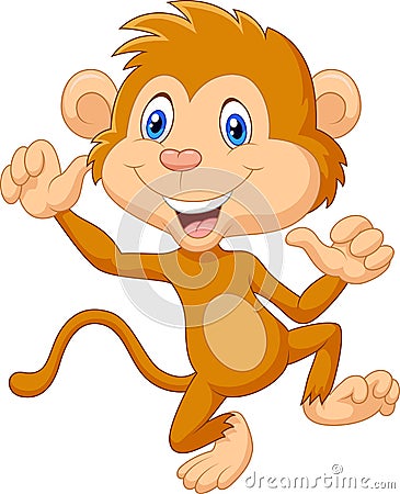 Cartoon monkey waving and dancing Vector Illustration