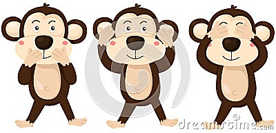 Cartoon monkeys covering eyes, ears and mouth Vector Illustration