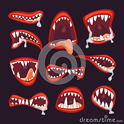 Cartoon Monster and Devil Mouth Set. Vector Vector Illustration