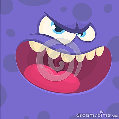 Cartoon monster face square avatar. Vector Illustration