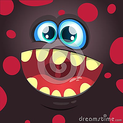 Cartoon monster face. Vector Halloween black monster avatar with wide smile. Stock Photo