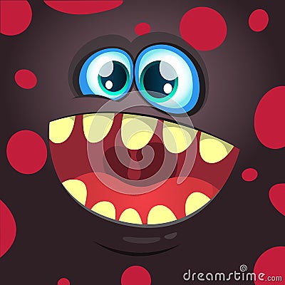 Cartoon monster face. Vector Halloween black monster avatar with wide smile. Vector Illustration