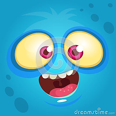 Cartoon monster face. Vector Halloween blue monster avatar. Vector Illustration