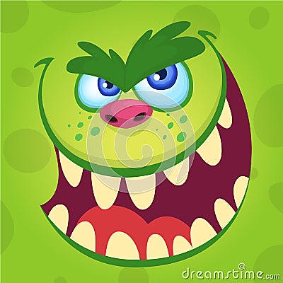 Cartoon monster face . Vector Halloween happy monster square avatar. Funny monster mask Vector Illustration